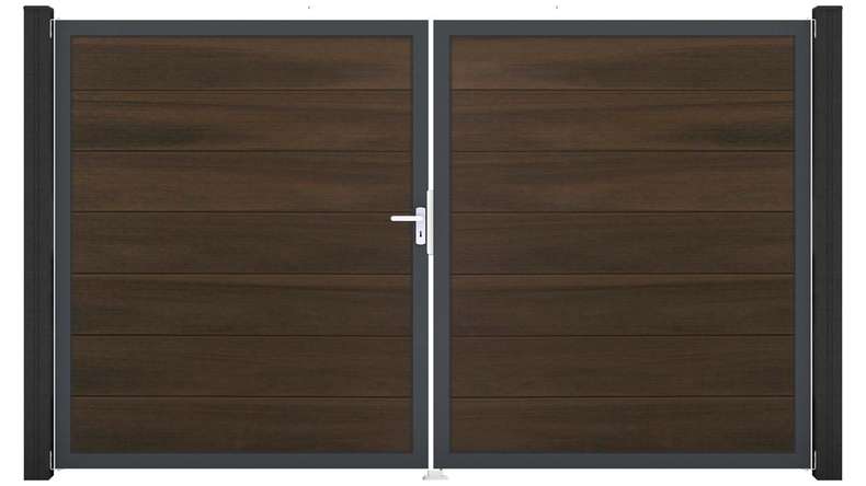 planeo Gardence Grande BPC door - DIN left 2-leaf walnut co-ex with anthracite aluminium frame