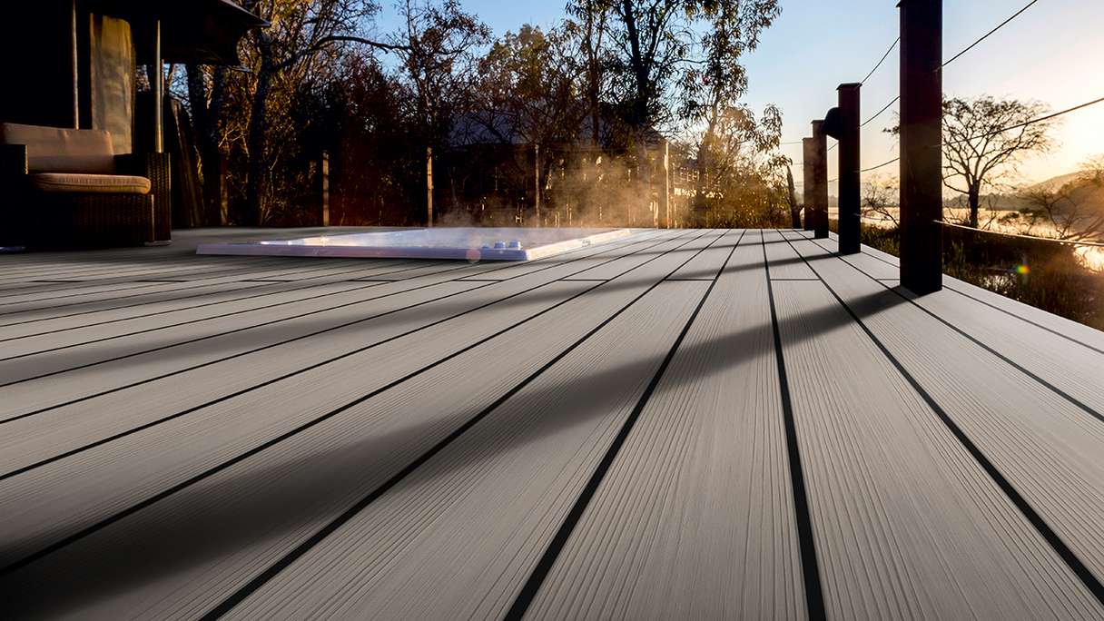 planeo Authentic Wood – Solid BPC decking board – Misty Grey, textured