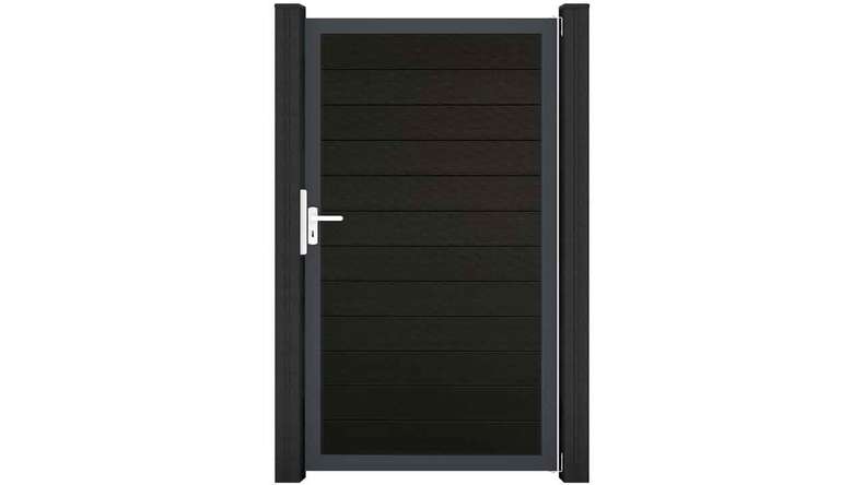 planeo Solid - garden fence universal gate black co-ex with anthracite aluminium frame 100x180x4cm