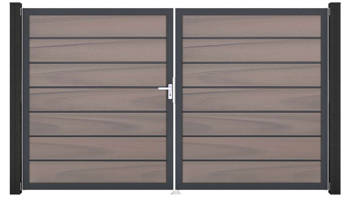 planeo Gardence Deluxe – BPC gate – double-leaf, two-tone co-extruded with aluminium frame