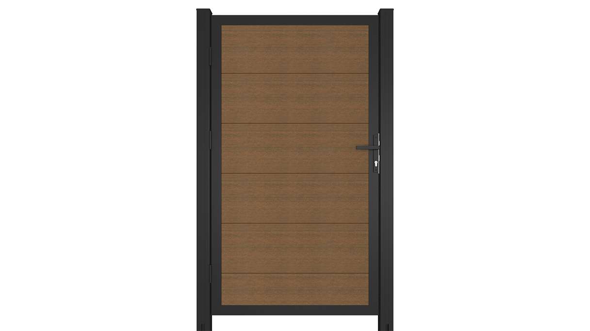 planeo INFINITY XL-Board - WPC CoEx universal door Burma teak with anthracite aluminium frame 100 x 180
