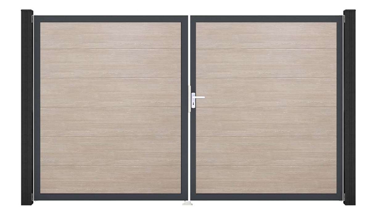 planeo Gardence Simply – 2-panel PVC gate in Sheffield Oak with aluminium frame 