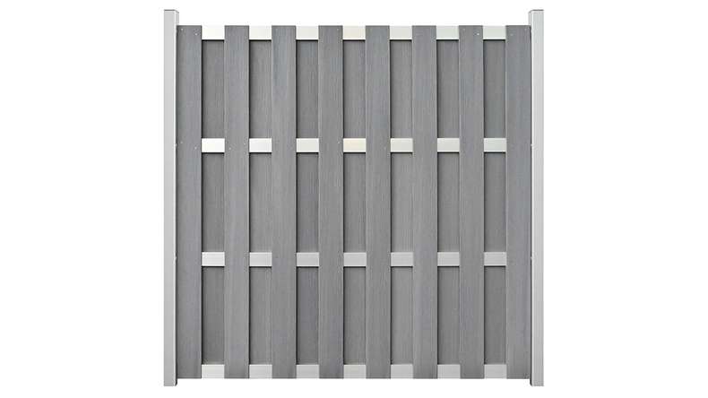 planeo Gardence Premade - BPC garden fence square stone grey co-extruded 180 x 180cm with EV1 silver crossbars