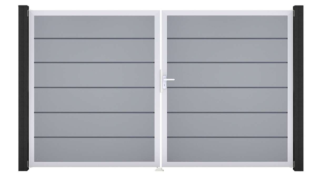 planeo Gardence Simply Premium – 2-panel PVC gate, silver-grey with aluminium frame, 300 x 180 cm