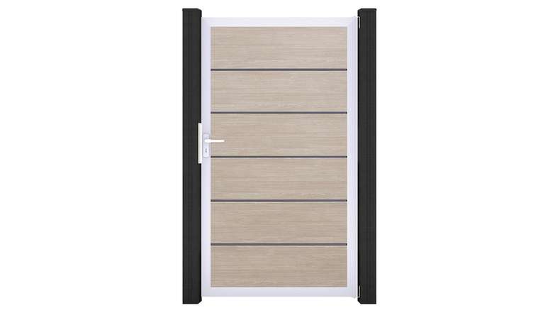 planeo Gardence Simply Premium – Sheffield Oak universal PVC gate with aluminium frame, 100 x 180 cm