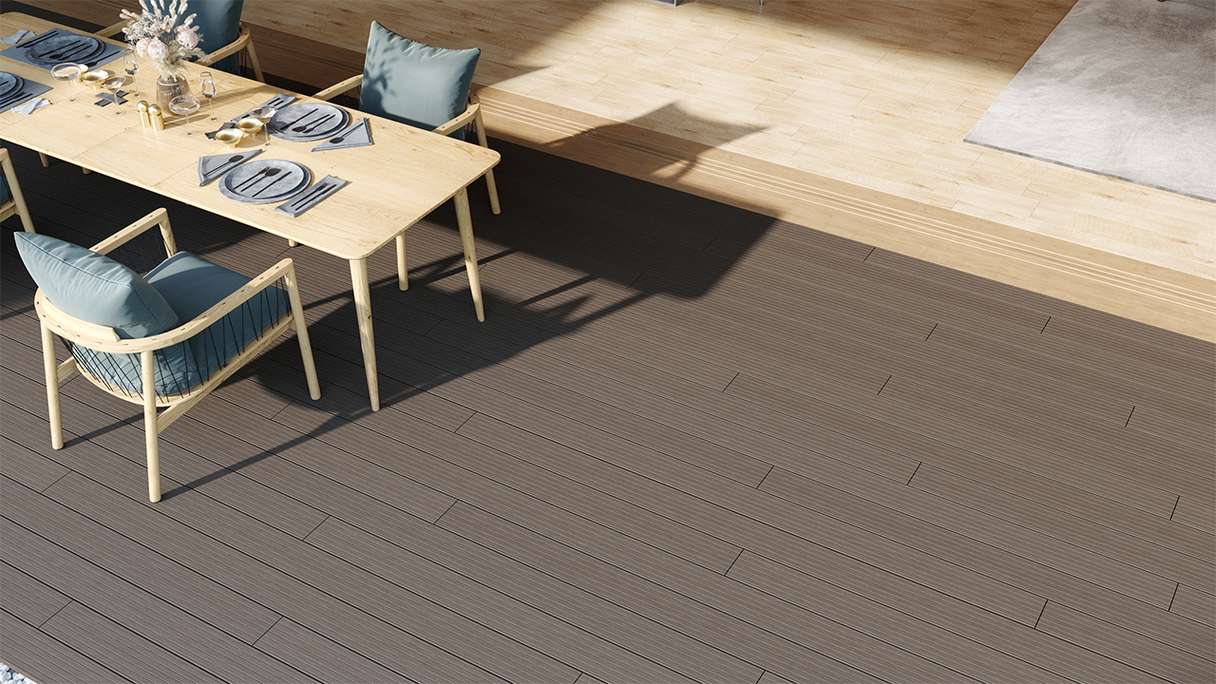 planeo LightWood WPC decking board hollow chamber - Light grey 3m fine grooved/grooved
