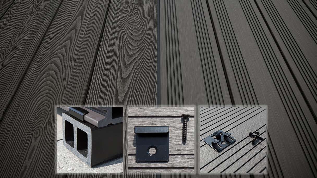 planeo SolidWood WPC decking complete set solid planks - Dark grey French/textured