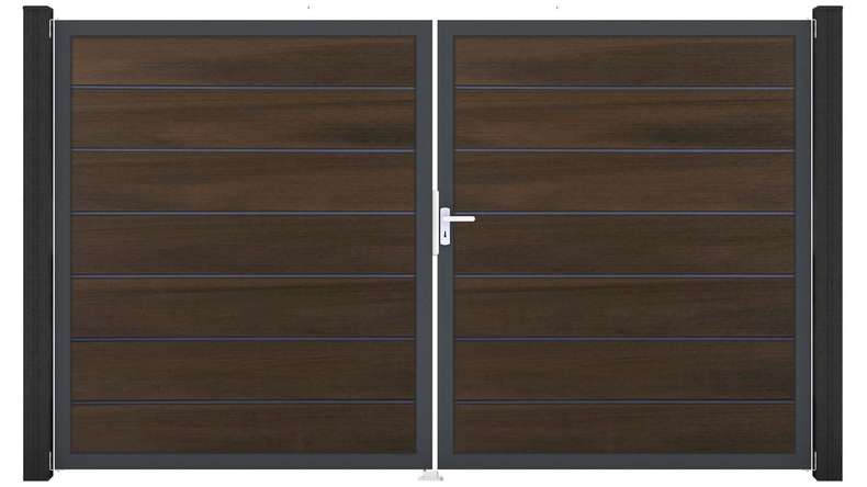 planeo Gardence Premium BPC door - DIN right 2-leaf walnut co-ex with anthracite aluminium frame