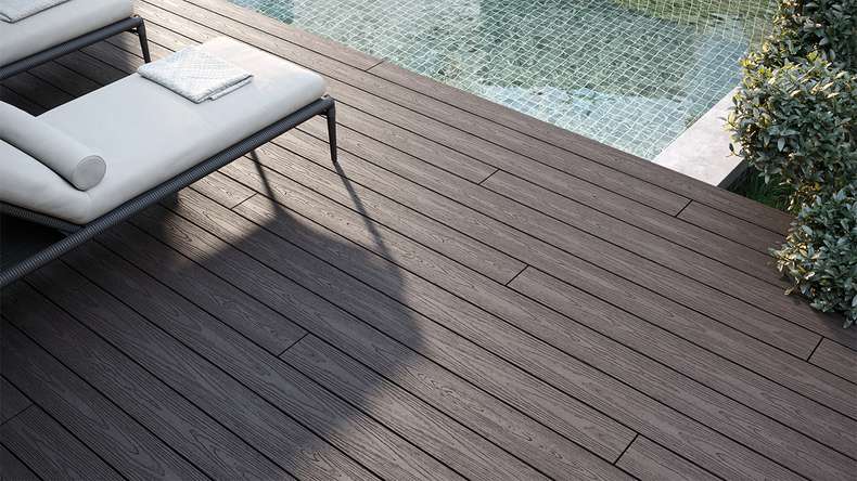 planeo CoEXWood WPC decking complete set solid plank - light brown/dark brown textured