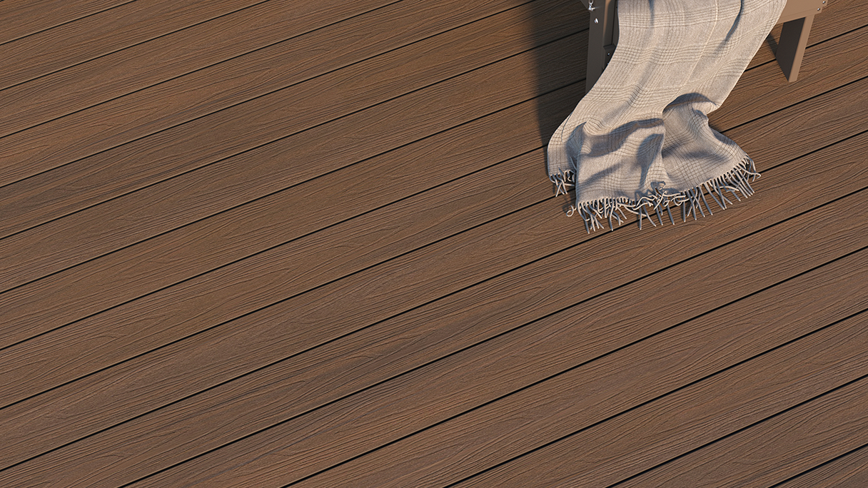 planeo UNIDeck – WPC CoEx-coated decking board, Ipe Brown, 3m – textured/smooth brushed