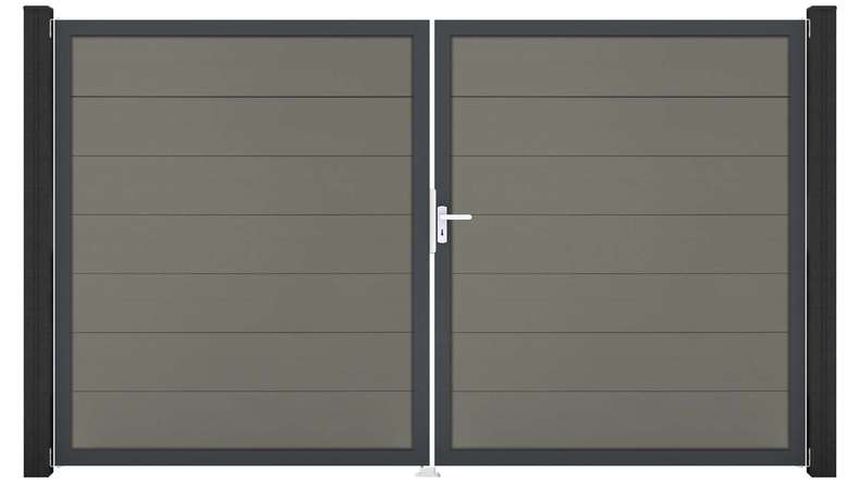 planeo Gardence Strong XL – BPC gate – double-leaf, grey with aluminium frame 