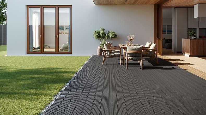 planeo LineWood WPC decking board solid - dark grey 3m grooved/grooved