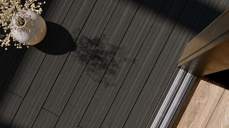 planeo AntikWood WPC decking board solid - Anthracite grey 3.6m antique aged