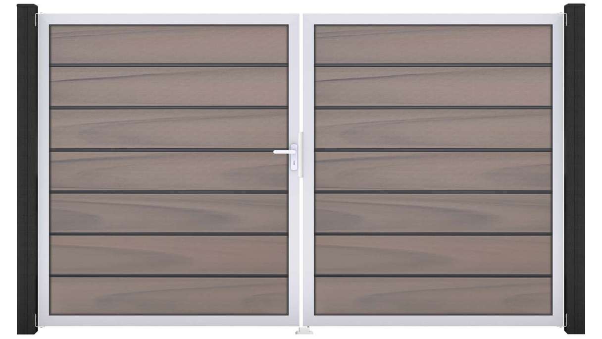 planeo Gardence Premium BPC door - DIN left 2-leaf Bi-Color co-ex with silver aluminium frame