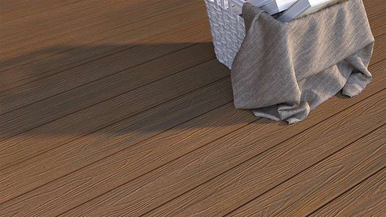 planeo WOODLine Nature - WPC CoEx coated decking board hollow chamber - Burma teak 3m textured/smooth brushed