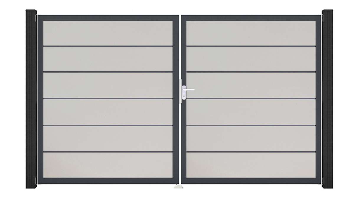 planeo Gardence Simply Premium – 2-panel white PVC gate with aluminium frame, 300 x 180 cm