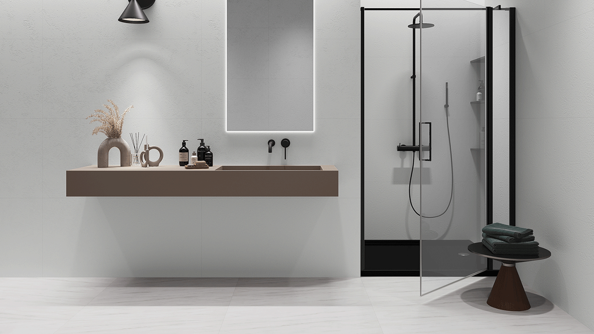 planeo SPC wall cladding – CeraRock Tile Concrete White XL 280 x 117.5 cm