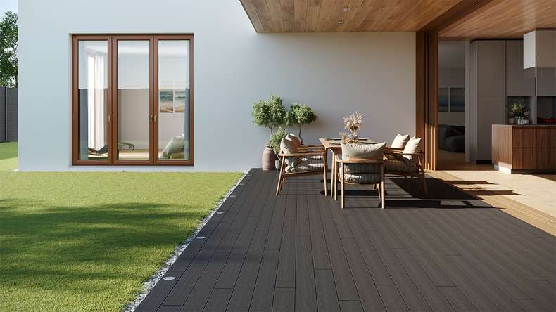 planeo LightWood WPC decking complete set hollow chamber planks - dark grey grooved/grooved