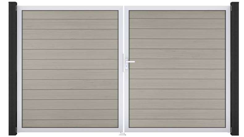planeo Gardence BPC door - DIN right 2-leaf Bi-Color Sand with silver aluminium frame