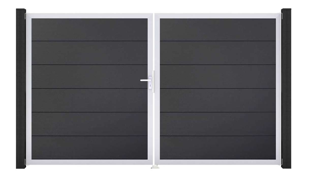 planeo Gardence Simply – 2-leaf PVC gate in anthracite grey with aluminium frame 