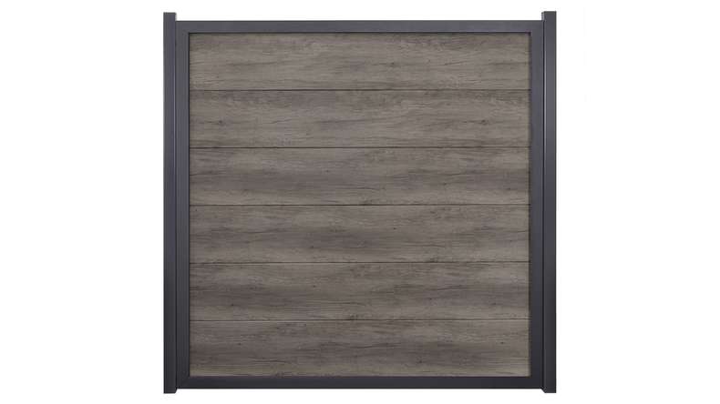 planeo Gardence Simply Guard - PVC garden fence Monument Oak with aluminium frame in anthracite 180 x 180 cm