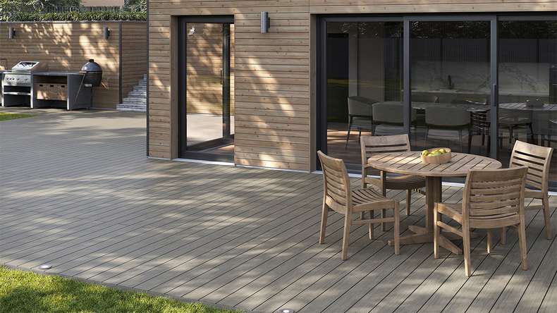 planeo AntikWood WPC decking complete set solid planks 3.6m (25.4m²) - Stone grey antique aged