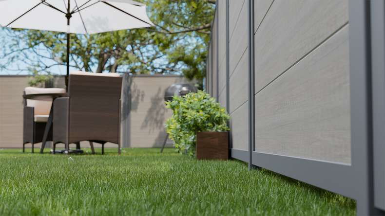 planeo Gardence Simply Guard - PVC garden fence Monument Oak with aluminium frame in anthracite 180 x 180 cm