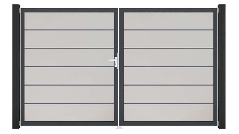 planeo Gardence Simply Premium – 2-panel white PVC gate with aluminium frame, 300 x 180 cm