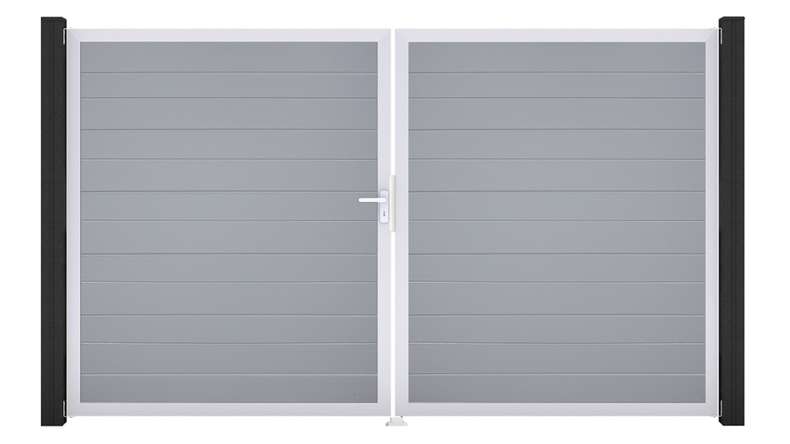 planeo Gardence Simply Small – 2-panel PVC gate, silver-grey with aluminium frame, 300 x 180 cm