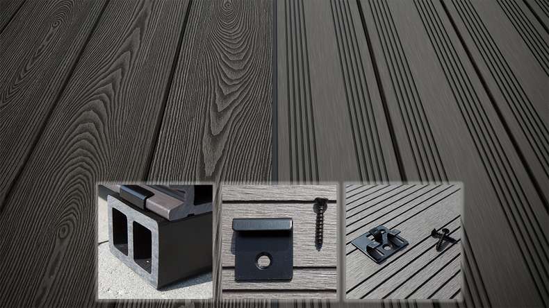 planeo SolidWood WPC decking complete set solid planks 4.2m (45.69m²) - Dark grey french/textured
