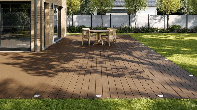 planeo AntikWood WPC decking complete set solid plank - Light brown antique aged