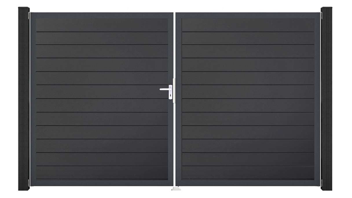 planeo Gardence Simply Small – 2-panel PVC gate in anthracite grey with aluminium frame, 300 x 180 cm