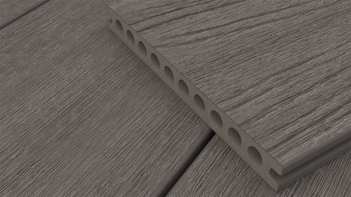 planeo MAXLine Nature - WPC CoEx coated XL decking board hollow chamber - dark grey 3m textured/smooth brushed