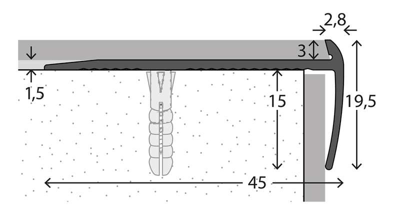 planeo stair nosing profile 791 silver 250 cm