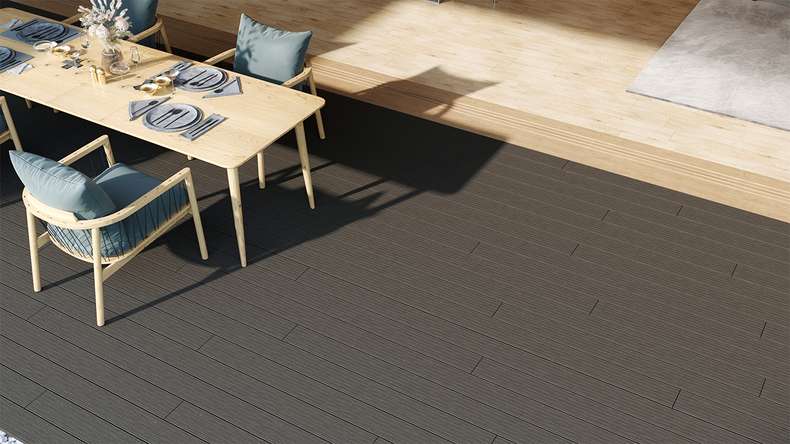 planeo LightWood WPC decking board hollow chamber - Dark grey 3m fine grooved/grooved