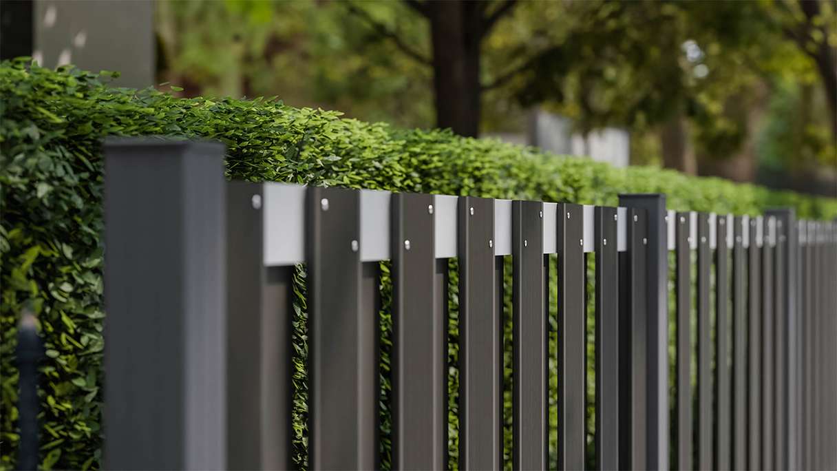 planeo Gardence Premade - BPC garden fence front garden fence anthracite with EV1 silver crossbar 180 x 90cm