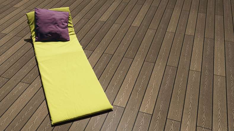 Planeo SolidWood WPC decking board – Earth Brown, 3m French-style / 3D texture