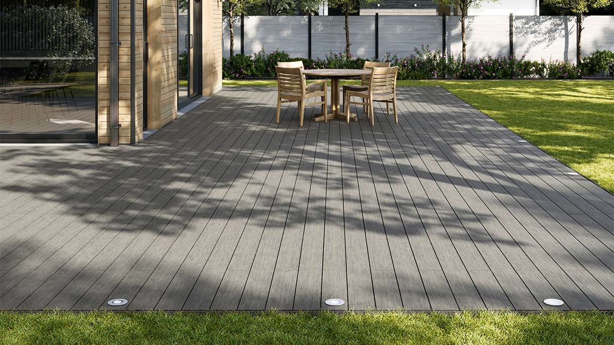 planeo AntikWood WPC decking board solid - Stone grey 3m antique aged