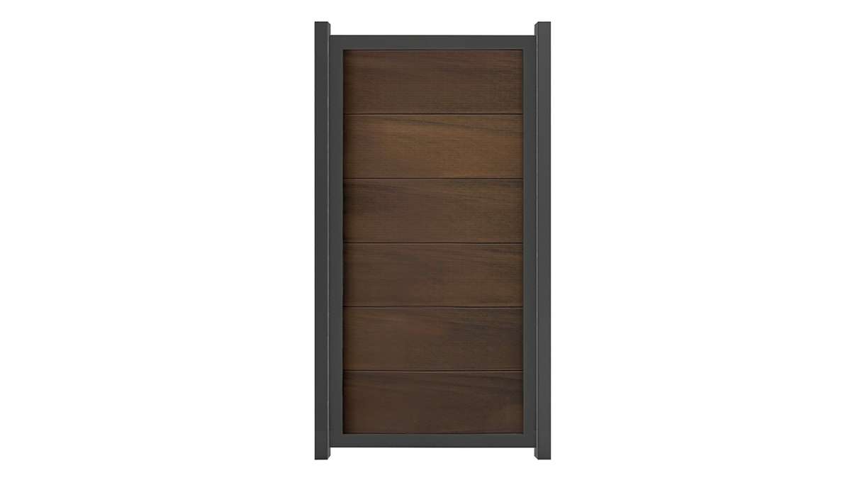 planeo Viento - garden fence upright walnut co-extruded with aluminium frame in anthracite