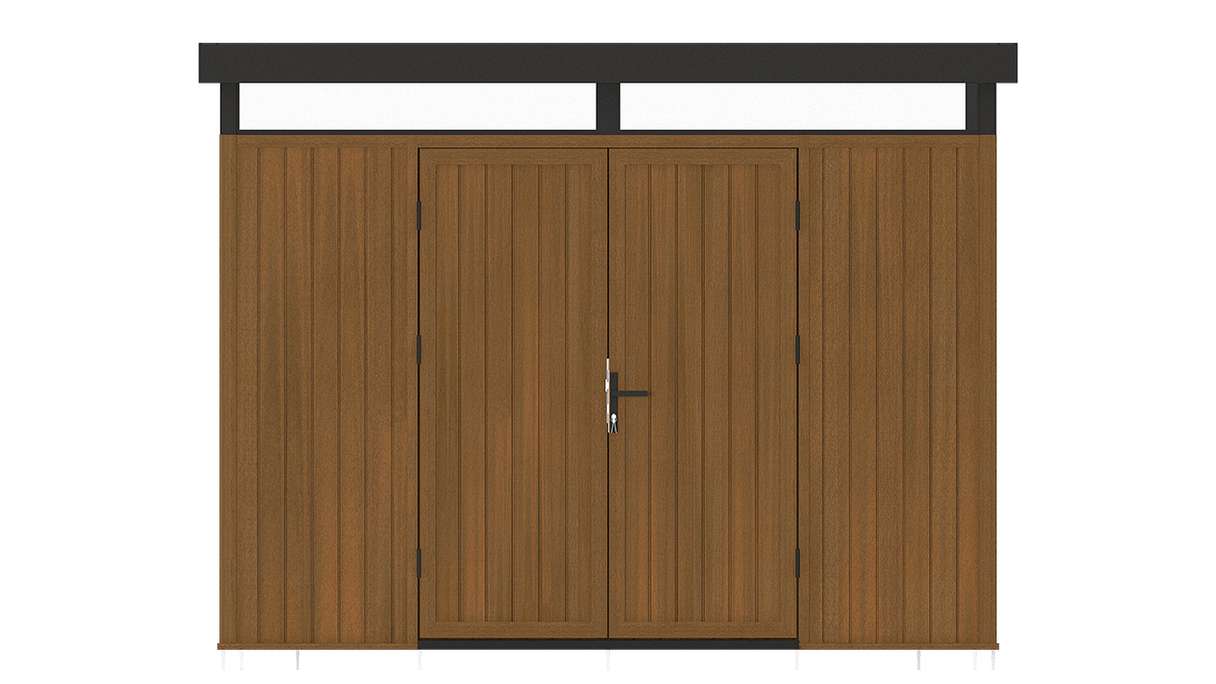 planeo WPC CoEx Flat-Roof Garden Shed L – Burma Teak 300 x 292 x 226.5 cm