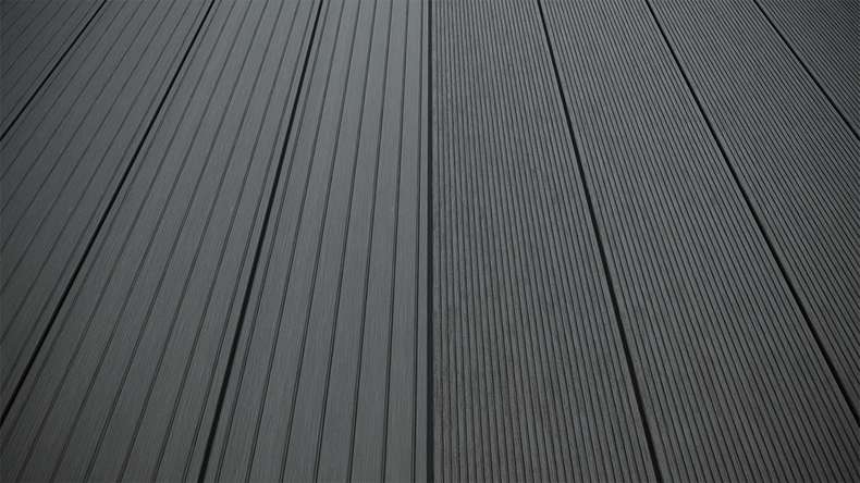 planeo LightWood WPC decking board hollow chamber - Dark grey 3m fine grooved/grooved