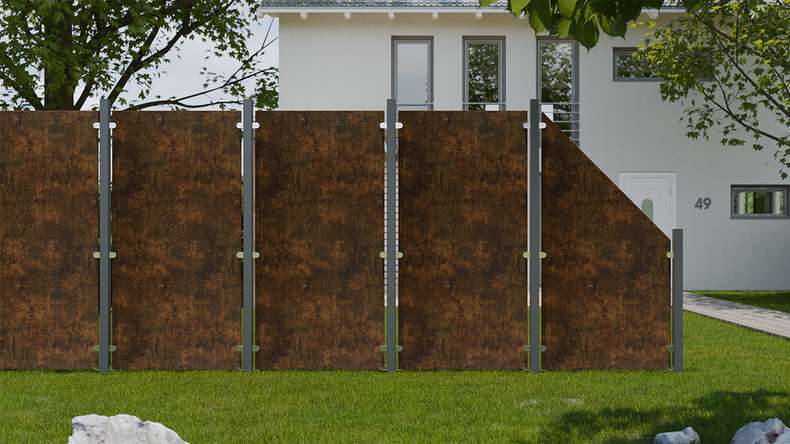 planeo Gardence Resistant - HPL privacy fence on edge rust look 90 x 180cm