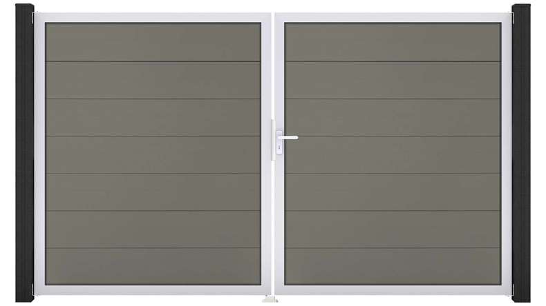 planeo Gardence Strong XL – BPC gate – double-leaf, grey with aluminium frame 