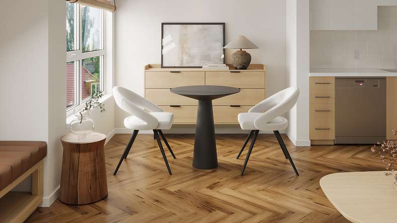 planeo Rigid click vinyl - Brown Oak herringbone | integrated footfall sound insulation (DF-KH-351-055)