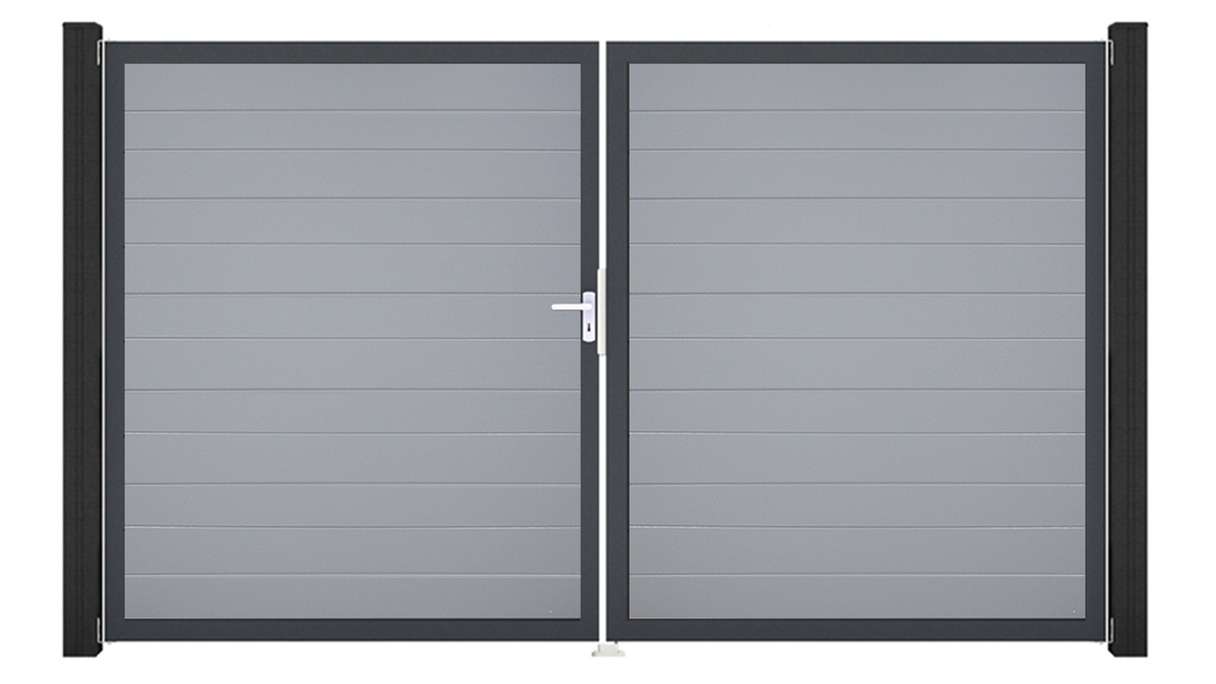planeo Gardence Simply Small – 2-panel PVC gate, silver-grey with aluminium frame, 300 x 180 cm
