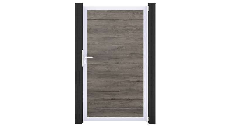 planeo Gardence Simply Small - Monument Oak PVC universal door with aluminium frame in silver | EV1 100 x 180 cm