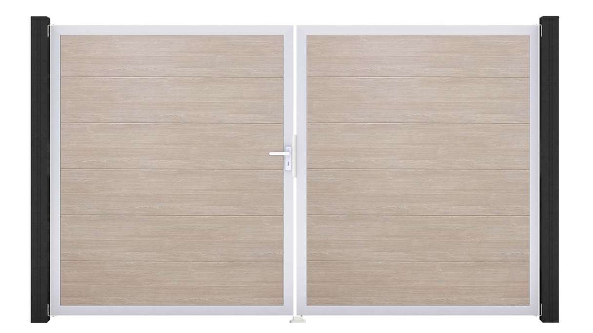 planeo Gardence Simply – 2-panel PVC gate in Sheffield Oak with aluminium frame 