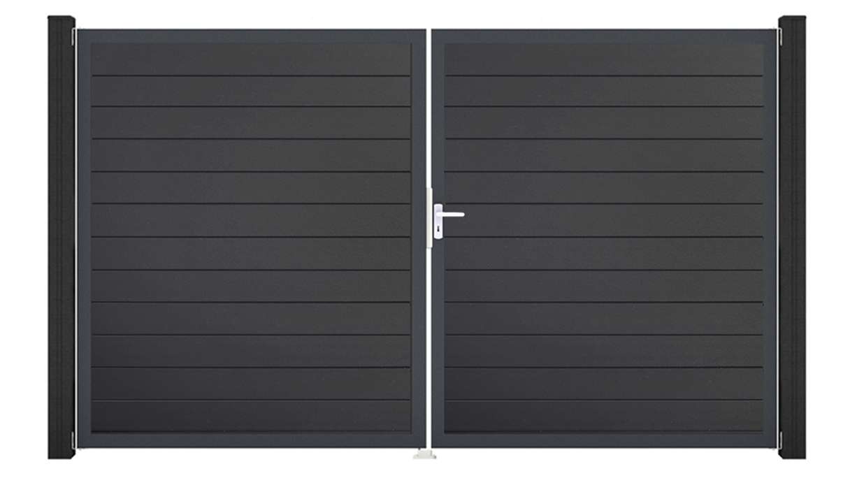 planeo Gardence Simply Small – 2-panel PVC gate in anthracite grey with aluminium frame, 300 x 180 cm