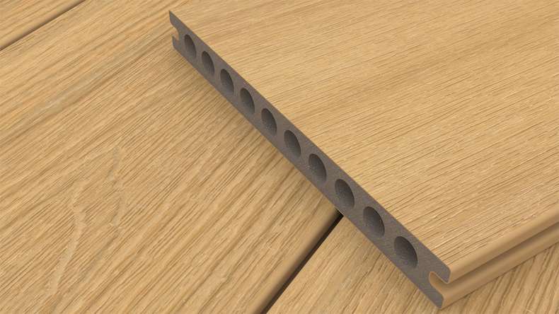 planeo MAXLine Nature - WPC CoEx coated XL decking board hollow chamber - sand 3m textured/smooth brushed