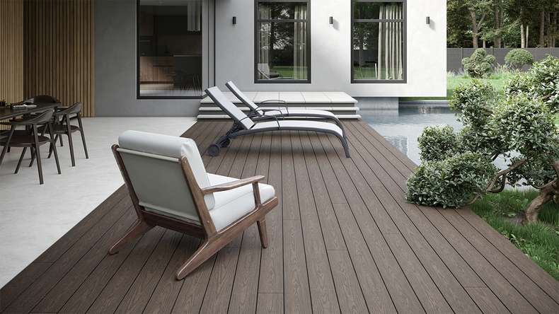 planeo CoEXWood WPC solid coated decking board - Anthracite grey/Grey-brown 3m structured